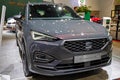 BRUSSELS - JAN 9, 2020: New SEAT Tarraco FR PHEV performance hybrid car model showcased at the Brussels Autosalon 2020 Motor Show