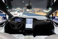 BRUSSELS - JAN 9, 2020: Tesla Model X car model interior dashboard view showcased at the Brussels Autosalon 2020 Motor Show