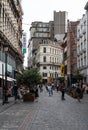 Brussels Old Town, Belgium - The historical Chinese district with cobble stones and restaurants