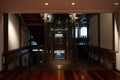 Brussels old town, Belgium - Interior in Art Nouveau style of a metal lift and staircase in the music instrument museum