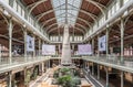 Brussels Old Town - Belgium - Interior design of the Halles Saint-Gery - Sint Goriks Hallen a commercial mall with restaurants,