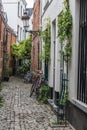 Brussels Old Town - Belgium - The narrow medieval Rue de la Cigogne - Ooievaarstraat - Stork street with cobble stones and tiny