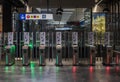 Brussels Old Town, Brussels Capital Region , Belgium - Access control gates at the renovated interior of the de Beurs - La Bourse