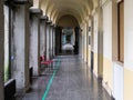 Brussels Old Town, Brussels Capital Region, Belgium - Empty hallway of the 19th century style Hospice Pacheco