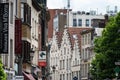 Brussels Old Town, Brussels Capital Region, Belgium - High angle view over historical facades with stepped gables