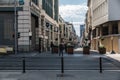 Brussels Old Town, Brussels Capital Region - Belgium - The rue de la Blanchisserie street as a pedestrian tunnel under the Inno Royalty Free Stock Photo