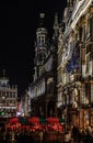 Brussels Old Town, Brussels Capital Region - Belgium - View over the Brussels Grand Place with the Christmas decoration colorful Royalty Free Stock Photo