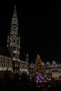 Brussels Old Town, Brussels Capital Region - Belgium - View over the Brussels Grand Place with the Christmas decoration colorful Royalty Free Stock Photo