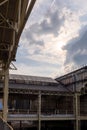 Brussels 18 September 2021: Cloudy day with sun inside Former CitroÃÂ«n plant at Yser