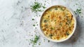 Brussels sprout gratin, showcasing the creamy sauce infused with garlic, topped with a crispy breadcrumb and cheese