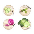 Brussels Sprout, Savoy Cabbage, Purple Cabbage and Wasabi Roots Royalty Free Stock Photo