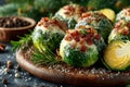 Brussels sprouts with bacon Christmas vegetable side Royalty Free Stock Photo