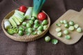 Brussels sprouts Brassica oleracea tomato, leek Royalty Free Stock Photo