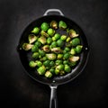 Brussels sprouts on frying pan