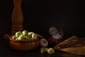 Brussels sprouts on a kitchen table Royalty Free Stock Photo