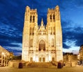 Brussels - St. Michael and St. Gudula Cathedral at night Royalty Free Stock Photo