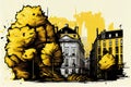 Brussels Travel Illustration, Belgium Tourism Concept, Western Europe Drawing Imitation, AI Generative Content