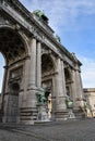 Brussels` Triumphal Arc. Beautiful day with clear blue sky. Belgium architecture.