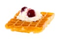 Brussels waffle with cream and cherries brightened