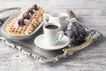 Brussels waffles with blackberries on white plate Royalty Free Stock Photo