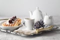 Brussels waffles with blackberries on white plate Royalty Free Stock Photo