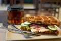 Brussels waffles with ham and salad Royalty Free Stock Photo