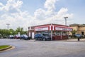 Brusters Ice cream exterior drive thru long line of cars