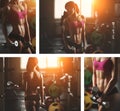 Brutal athletic woman pumping up muscles with Royalty Free Stock Photo