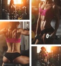 Brutal athletic woman pumping up muscles with Royalty Free Stock Photo