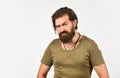 Brutal bearded hipster. caucasian man isolated on white. mature macho man. handsome male with long beard. brunette guy Royalty Free Stock Photo