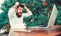 Brutal bearded hipster need coffee break. Frustrated office worker. aggressive businessman. agile business. solve Royalty Free Stock Photo