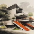 Brutal Beauty: Abstract Collage Art Depicting a House in Brutalist Style, Generative AI
