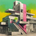 Brutal Beauty: Abstract Collage Art Depicting a House in Brutalist Style, Generative AI