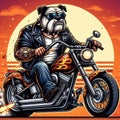 Brutal dog rides a motorcycle. Generated AI