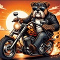Brutal dog rides a motorcycle. Generated AI