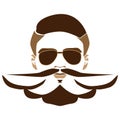 Brutal elegant bearded man face in sunglasses. Vector hipster character. Fashion silhouette, avatar, emblem, logo with moustached