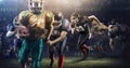 Brutal football action on 3d sport arena. mature players with ball Royalty Free Stock Photo