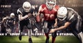 Brutal football action on 3d sport arena. mature players with ball Royalty Free Stock Photo