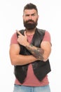 Brutal male with tattoo. Male barber care. Hair and beard care. Bearded man. Confident and handsome Brutal man. Mature Royalty Free Stock Photo