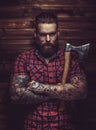 Brutal man with beard and tattooe. Royalty Free Stock Photo