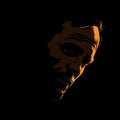 Brutal Man portrait silhouette in contrast backlight. Vector