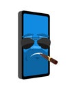 Brutal Phone Serious isolated. Smartphone with cigar emoji Cartoon Style. Male Gadget Vector