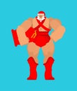 Brutal Santa. Strong Claus. Christmas and New Year Vector Illustration