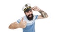 Brutal seaman isolated on white. Captain concept. Welcome aboard. Bearded man captain of ship. Sea cruise. Travel