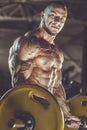 Brutal strong athletic men pumping up muscles workout bodybuilding concept Royalty Free Stock Photo