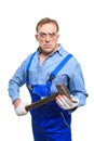 Brutal Workers in protective glasses with a Royalty Free Stock Photo