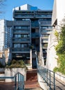 Brutalist Alexandra and Ainsworth Estate in Rowley Way, Belsize Park, London. The tiered, concrete estate was built in the 1970s.