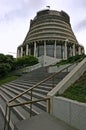 Modern brutalist conic Beehive (national capitol) in concrete with grey brise soleil, Wellington, New Zealand