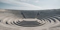 Brutalist Concrete Amphitheater with Tiered Seating and Weathered Surfaces in Open Space. Royalty Free Stock Photo