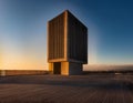 Brutalist Concrete Tower with Dramatic Shadows Royalty Free Stock Photo